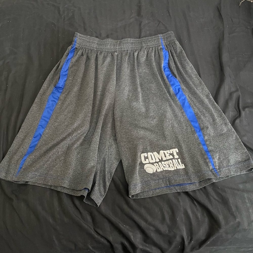 Men's Gray Athletic Shorts with Blue Trim